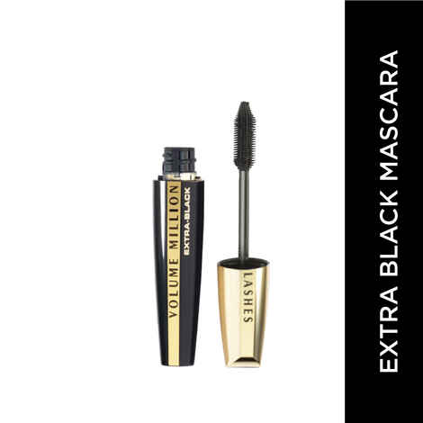 L'Oreal Paris Mascara, Fanned Out Lash Effect, Washable, Clump-free and Smudge-free, Volume Million Lashes, Extra Black, 10.7 ml
