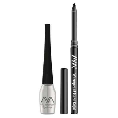 Buy AYA Waterproof Liquid Eyeliner, Silver + Jet black Waterproof Kohl Kajal Combo of 2 - Purplle