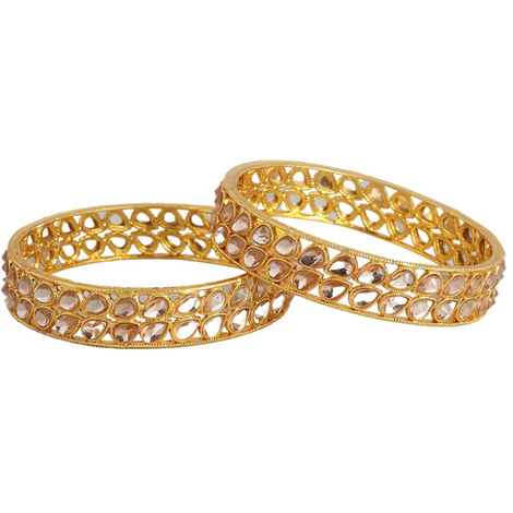 Buy Accessher 22kt Gold plated set of 6 bangles Kundan Stone-Studded Sustainable Handcrafted Bangles - 2.6 - Purplle