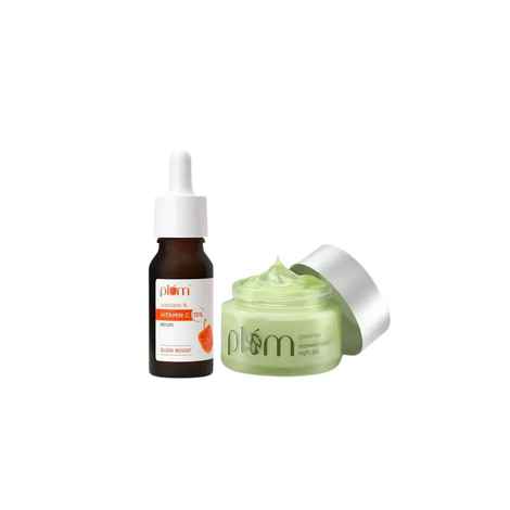 Buy Plum Night Routine combo , 15% Vitamin C Face Serum (20 ml) + Green Tea Clarity Night Gel (50 ml) - Purplle