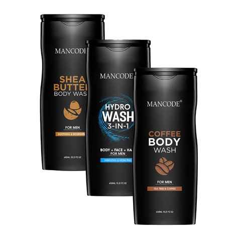 Buy Mancode Shea Butter, Hydro (3 IN 1) & Coffee Body Wash, 450ml Each (Pack Of 3) - Purplle
