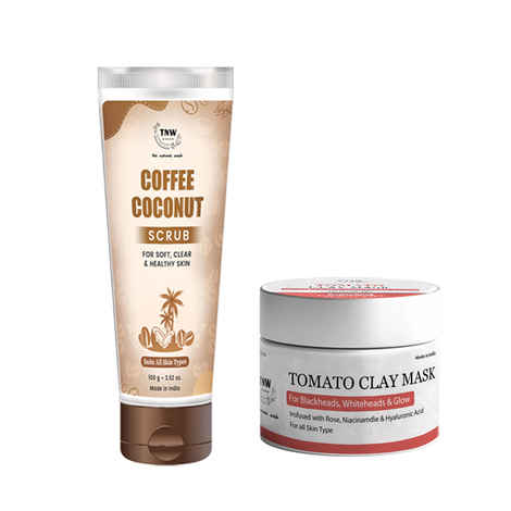 Buy Combo of 2- Tomato Clay Mask 50gm + Coffee Coconut Scrub - Purplle