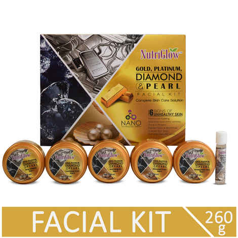 Buy NutriGlow Gold, Platinum, Diamond & Pearl Facial Kit For Skin Lightening/ Power of 4 Facials in 1, 260 gm - Purplle