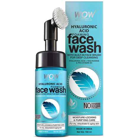 Buy WOW Skin Science Hyaluronic Acid Foaming Face Wash - with Built-In Brush - Facial wash for Dry Skin & Intense Face Cleansing (150 ml) - Purplle
