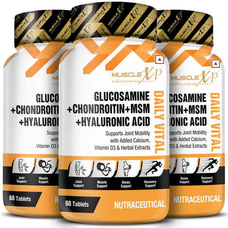 Buy MuscleXP Glucosamine + Chondroitin + MSM + Hyaluronic Acid Daily Vital, For Joint Mobility With Added Calcium, Vitamin D3 & Herbal Extracts, 60 Tablets x Pack Of 3 - Purplle