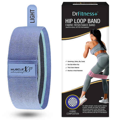 Buy MuscleXP DrFitness+ Hip Loop Fabric Resistance Band For Women & Men, Hip Loop Band, For Added Strength, Muscle Growth, Exercise Usable In - Home & Gym, Blue (Light) 17-Inches - Purplle