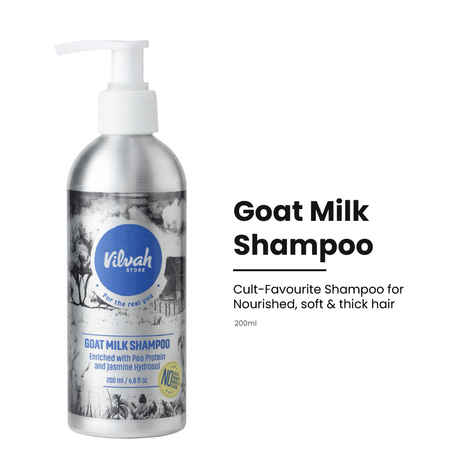 Buy Vilvah Store Goat Milk Shampoo, For Dry & Frizzy Hair with Pea Protein and Goat Milk, Strong & Shiny Hair, No Sulfates, No Paraben, Shampoo For Men and Women, 200 ml - Purplle