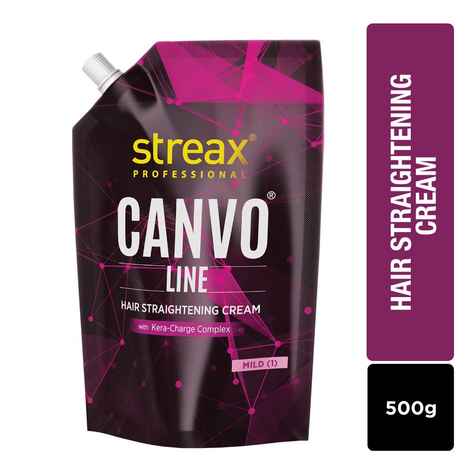 Buy Streax Professional Canvoline Permanent hair straightening cream kit for curly & frizzy hair, Straightening cream with Kera-Charge Complex, Mild (500 gm) - Purplle
