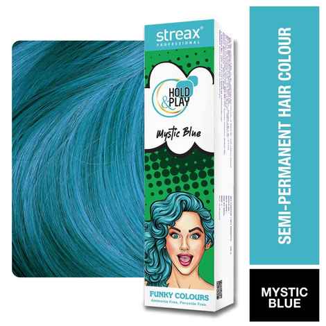 Streax Professional Hold & Play Funky Colour, Ammonia Free, Semi-Permanent Hair Colour, Mysitic Blue (100 gm)