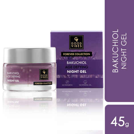 Buy Good Vibes Bakuchiol Age Defying Night Gel | Forever Collection | Natural Retinol, Anti-Aging, Wrinkle Control | With Pomegranate| No Parabens, No Mineral Oils, No Sulphates, No Animal Testing, No Silicone, Vegan (45 gm) - Purplle