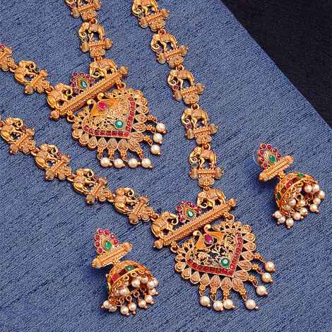 Karatcart Gold-Plated Red Green Stone-Studded Jewellery Set