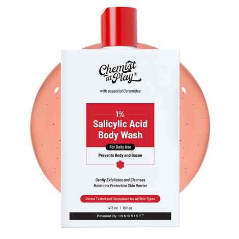 Chemist at Play|1% Salicylic Acid Body Wash | For back acne (Bacne), Gently Exfoliates and Cleanses Maintains Protective Skin barrier | 473 ml