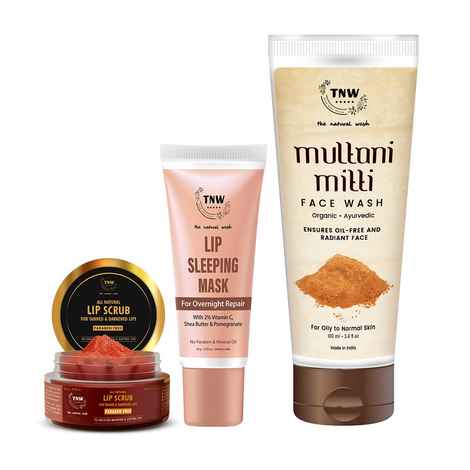 Buy Combo of 3- Lip Sleeping Mask 10g + Lip Scrub 25g + Multani Mitti Face Wash 100ml - Purplle