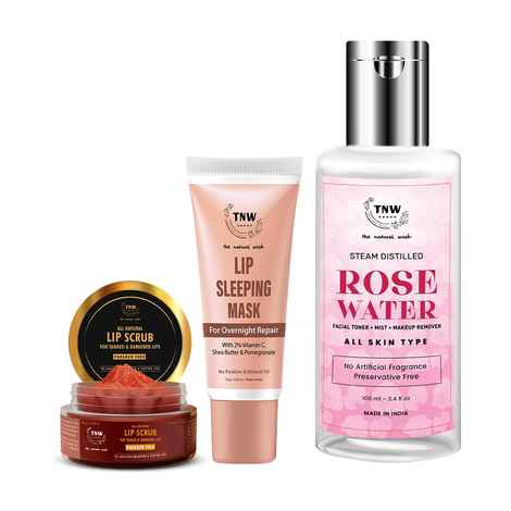 Buy Combo of 3- Lip Sleeping Mask 10g + Lip Scrub 25g + Rose Water 100ml - Purplle