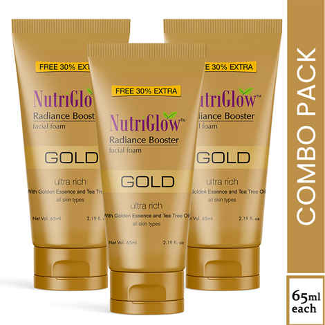 Buy NutriGlow Set of 3 Gold Radiance Booster Facial Foam With Gold Essence & Kesar Extracts, 65 ml each - Purplle