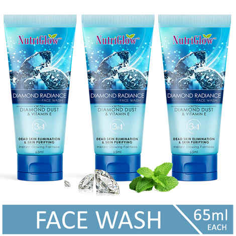 Buy NutriGlow Set of 3 Diamond Radiance Face Wash For Dead Skin Elimination & Skin Purifying, 65 ml each - Purplle