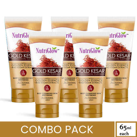 Buy NutriGlow Set of 5 Gold Kesar Facial Cleanser With Gold Essence & Kesar Extracts, 65 ml each - Purplle