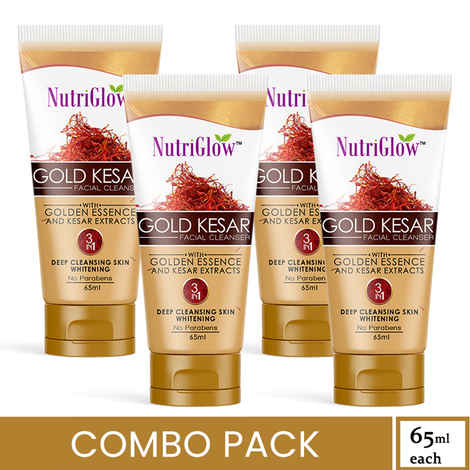 Buy NutriGlow Set of 4 Gold Kesar Facial Cleanser With Gold Essence & Kesar Extracts, 65 ml each - Purplle