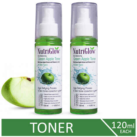 Buy NutriGlow Set of 2 Skin Balancing Green Apple Toner For Age Defying Process & Skin Tone Correction System, 120 ml each - Purplle