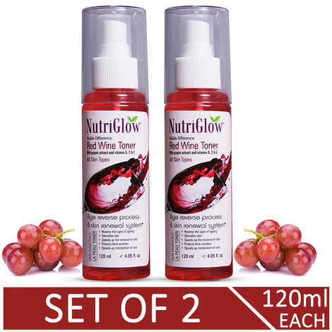 NutriGlow Set of 2 Red Wine Toner For All Skin Types/ Age Reverese Process & Skin Renewel System (120 ml each)