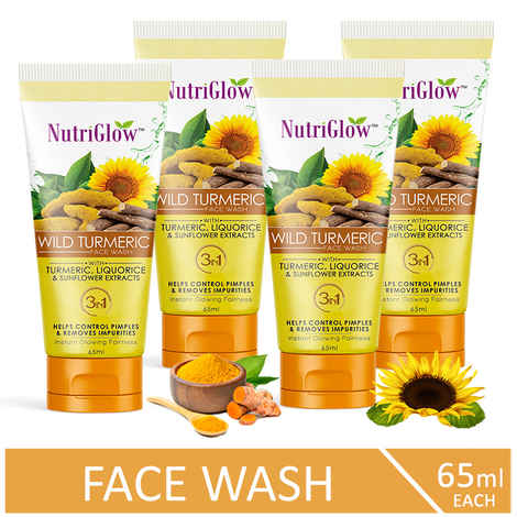 Buy NutriGlow Set of 4 Wild Turmeric Face Wash With Turmeric, Liquorice & Sunflower Extracts, 65 ml each - Purplle