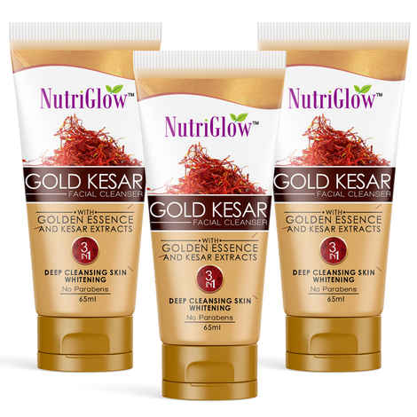 Buy NutriGlow Set of 3 Gold Kesar Facial Cleanser With Gold Essence & Kesar Extracts, 65 ml each - Purplle