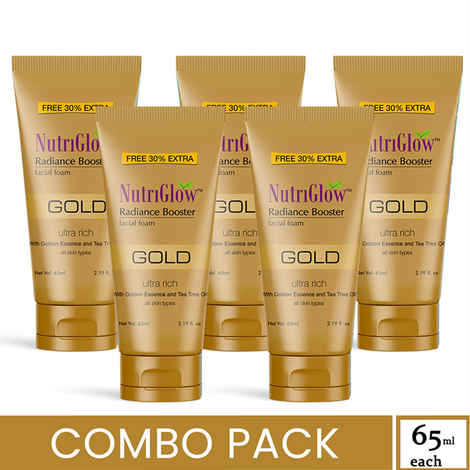 NutriGlow Set of 5 Gold Radiance Booster Facial Foam With Gold Essence & Kesar Extracts, 65 ml each