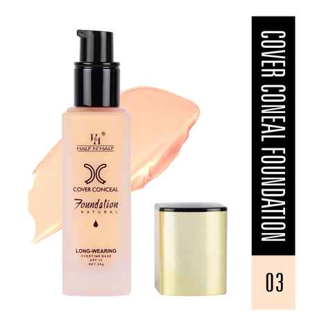 Buy Half N Half Cover Concealer Foundation Natural Longwearing Overtime Base SPF 15, Natural (35g) - Purplle