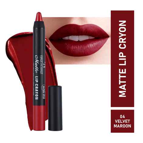 Half N Half Matte Lip Crayon Velvet Soft & Long Lasting, 24h Super Stay, 04, Maroon (3.5 gm)