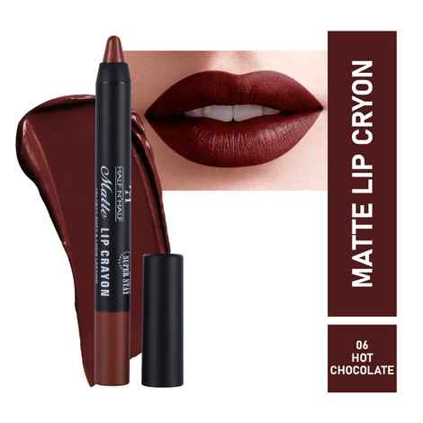 Half N Half Matte Lip Crayon Velvet Soft & Long Lasting, 24h Super Stay, 06 Hot Chocolate (3.5 gm)
