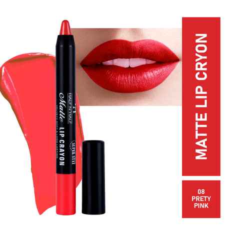 Half N Half Matte Lip Crayon Velvet Soft & Long Lasting, 24h Super Stay, 08 Pretty Pink (3.5 gm)