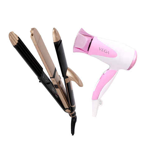 Buy VEGA 3 in 1 Hair Styler, Straightener, Curler & Crimper (VHSCC-01), Black + VEGA Blooming Air 1000 Hair Dryer (VHDH-05) - Combo of 2 - Purplle