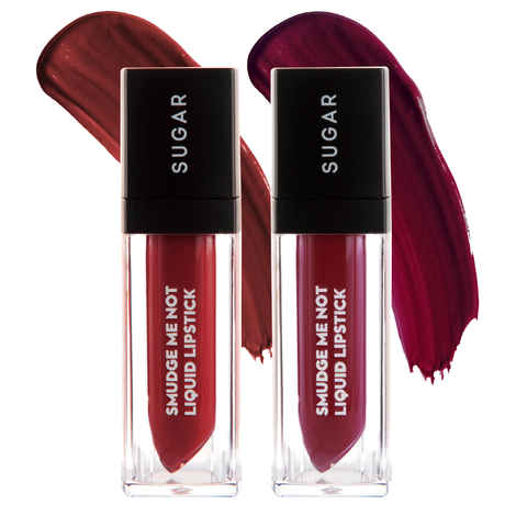 Buy Sugar Cosmetics Smudge Me Not Matte Liquid Lipstick Combo with Pouch | 4.5 ml | Lasts Upto 12 hrs - Pack of 2 (14 Teak Mystique & 17 Fiery Berry) - Purplle