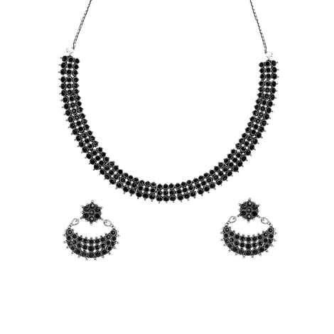 Yellow Chimes Ethnic German Silver Oxidised Black studded stones