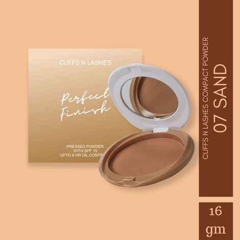 Cuffs N Lashes Perfect Finish Pressed Powder Compact with SPF 15, 07 Sand, (16 gm)