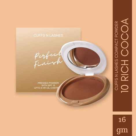 Buy Cuffs N Lashes Perfect Finish Pressed Powder Compact with SPF 15, 10 Rich Cocoa, (16 gm) - Purplle