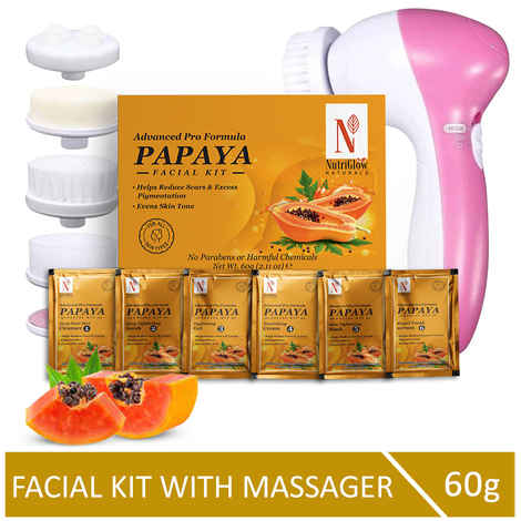 Buy NutriGlow NATURAL'S Advanced Pro Formula Papaya Facial Kit (60 gm) with 5 in 1 Rotating Face Massager - Purplle