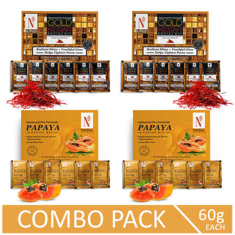 Buy NutriGlow NATURAL'S Advanced Pro Formula Combo of 4 Papaya & Gold Kesar Facial Kit For Polished Radiant Skin, 60gm each - Purplle