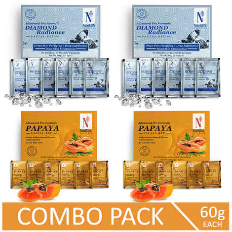 NutriGlow NATURAL'S Advanced Pro Formula Combo of 4 Papaya & Diamond Radiance Facial Kit For Skin Cell Repair, 60gm each