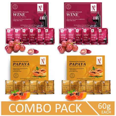 Buy NutriGlow NATURAL'S Advanced Pro Formula Combo Pack of 4 Papaya & Wine Facial Kit For Hydrated Skin, 60gm each - Purplle