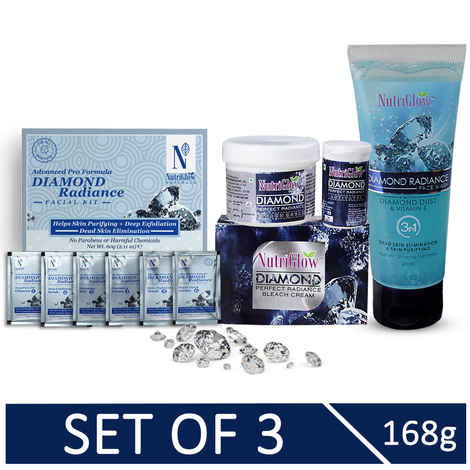 Buy NutriGlow Natural's Advanced Pro Formula Combo of 3 Diamond Radiance Facial Kit (60 gm)/ Bleach Cream (43 gm) & Face Wash (65 ml) - Purplle