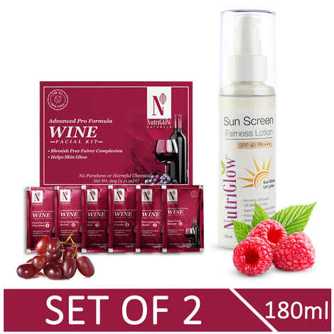 Buy NutriGlow NATURAL'S Advanced Pro Formula Wine Facial Kit (60 gm) & Sunscreen SPF 40 (120 ml) For Rejuvenates Tired Skin - Purplle