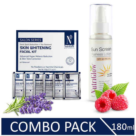Buy NutriGlow NATURAL'S Advanced Pro Formula Skin Whitening Facial Kit (60 gm) & Sunscreen SPF 40 (120 ml) For Skin Tone Correction - Purplle
