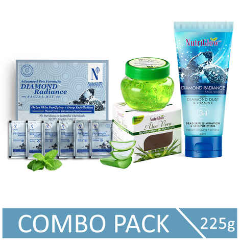 Buy NutriGlow NATURAL'S Advanced Pro Formula Combo of 3 Diamond Radiance Facial Kit (60 gm)/ Aloe Vera Face Gel (100 gm) & Face Wash (65 ml) - Purplle