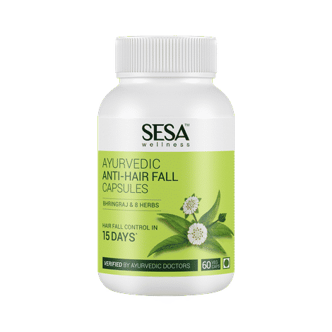 Sesa Ayurvedic Anti-Hair Fall Capsules - Hair Fall Control in 15 DAYS - Bhringraj & 8 Herbs - 100% VEG, 60 Caps 60N (1 tablet -500mg)