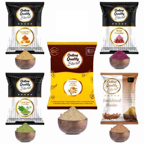 Buy Online Quality Store Face Pack Powder Combo - 900 gm (Set of 5) |multani mitti powder |chandan powder |orange peel powder |neem powder |rose powder for face {Mti_chan_orge_nm_ros_900} - Purplle