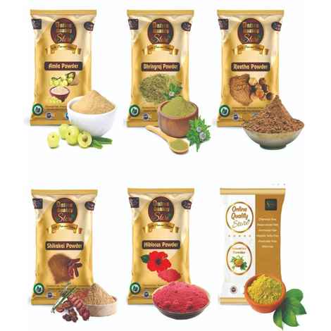 Buy Online Quality Store Reetha +Amla +Shikakai +Bhringraj +Hibiscus +Mehandi powder for hairs |Aritha|Reetha|Ritha|Soapnuts (Sapindus Mukorossi)-300 gm{hibiscombo_mehend_50gm} - Purplle