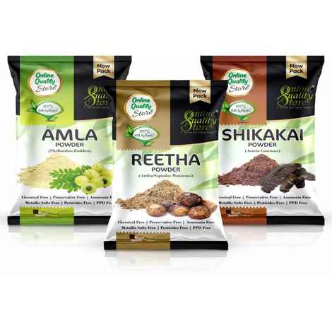 Buy Online Quality Store Amla, Reetha, Shikakai Powder Combo powder Pack for Hair |hair pack powder|hair care products |reetha amla shikakai combo powder(Pack of 3 ,Total 380g Pack){Ritha_amla_shik_400} - Purplle