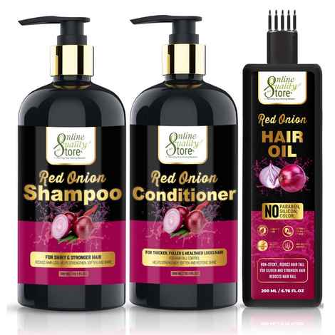 Buy Online Quality Store Ultimate Onion Oil Hair Care Kit for Hair Fall Control - Shampoo 300 ml + Conditioner 300 ml + Onion Hair Oil 200 ml (Shampoo + Conditioner + Oil){Combo_ Onion_shampoo+conditioner+Hairoil} - Purplle