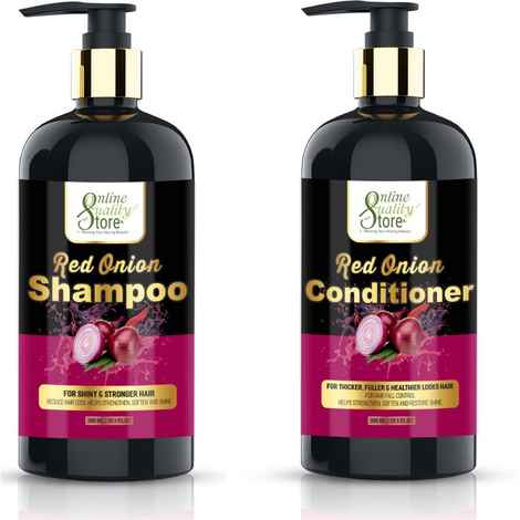 Buy Online Quality Store Combo Red Onion Shampoo 300ml + Red Onion Conditioner 300ml - Onion Shampoo & Conditioner Kit for Hair Smoothing and Hair Fall Control, 600ml Pack{combo_onionshampoo1_conditioner1} - Purplle